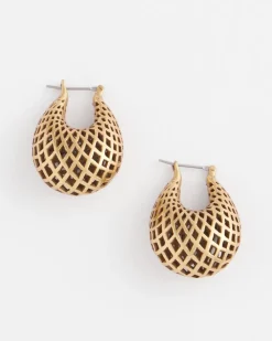 Gold Lattice Puff Hoop Earrings