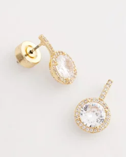 Goldtone Bezel Set Cubic Zirconia Halo Earrings