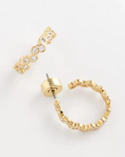 Goldtone Cubic Zirconia Hoop Earrings