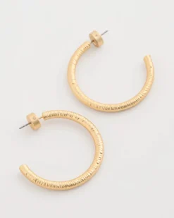 Goldtone Textured Hoop Earrings