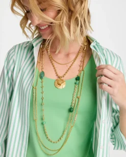 Green Accent Long Single Strand Necklace