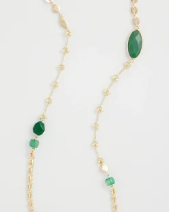 Green Accent Long Single Strand Necklace