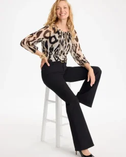 Ikat Animal Crinkle Mesh Ruffle Neck Top