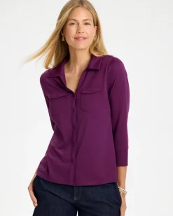 Knit Henley 3/4 Sleeve Tee