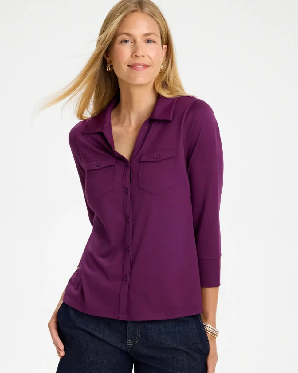 Knit Henley 3/4 Sleeve Tee