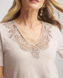 Lace V-Neck Slub Tee
