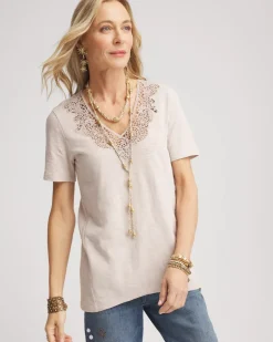 Lace V-Neck Slub Tee
