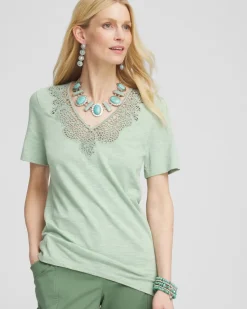 Lace V-Neck Slub Tee