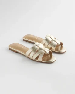 Leather Cassidy Cross-Strap Slide Shoes