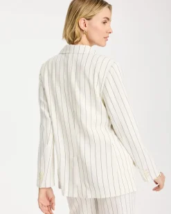 Linen-Blend Striped Boyfriend Blazer
