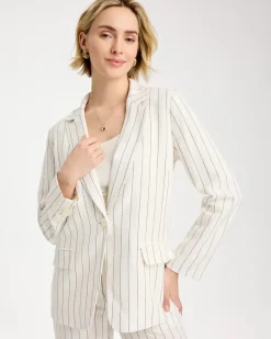 Linen-Blend Striped Boyfriend Blazer