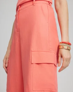 Linen Cargo Wide-Leg Cropped Pants