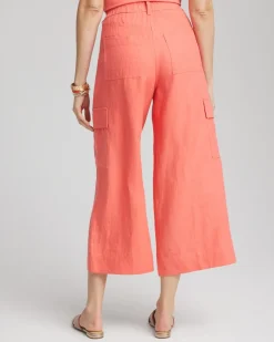 Linen Cargo Wide-Leg Cropped Pants