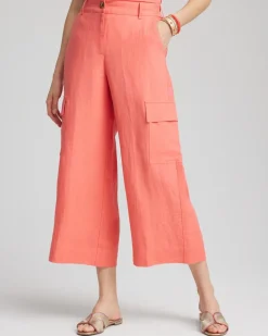 Linen Cargo Wide-Leg Cropped Pants