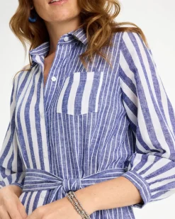 Linen-Cotton Striped Shirtdress