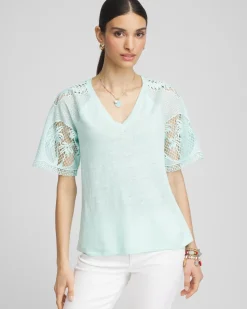 Linen Crochet Lace Short Sleeve Tee