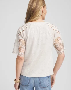 Linen Crochet Lace Short Sleeve Tee
