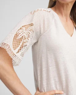 Linen Crochet Lace Short Sleeve Tee