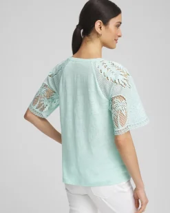 Linen Crochet Lace Short Sleeve Tee