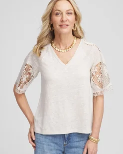 Linen Crochet Lace Short Sleeve Tee