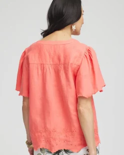 Linen Embroidered Hem Blouse