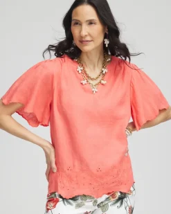 Linen Embroidered Hem Blouse