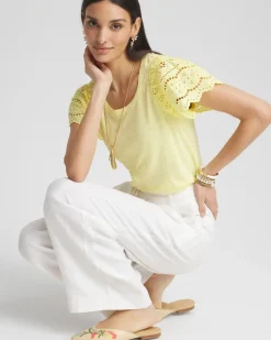 Linen Embroidered Lace Tee