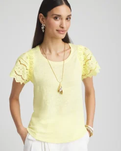 Linen Embroidered Lace Tee
