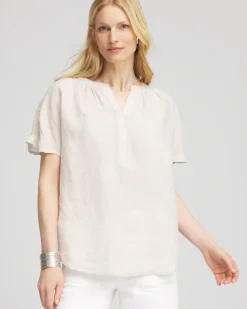 Linen Flutter-Sleeve Popover Top