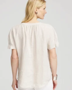 Linen Flutter-Sleeve Popover Top