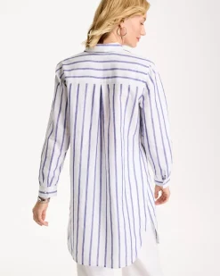 Linen Metallic Striped Duster Shirt