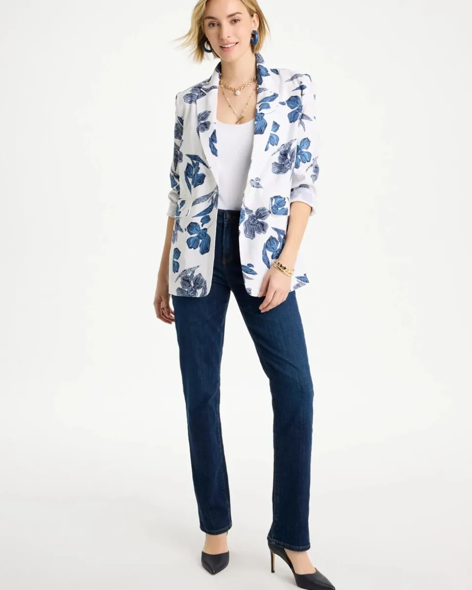 Linen Printed Piped Boyfriend Blazer