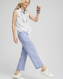 Linen Pull On Waist Cropped Pants