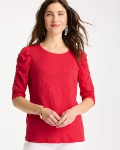 Linen Ruched Sleeve Tee