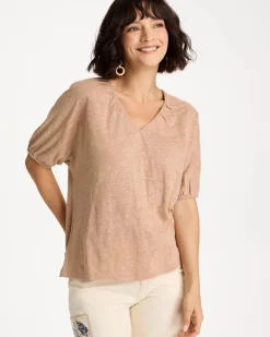 Linen Ruched V-Neck Tee