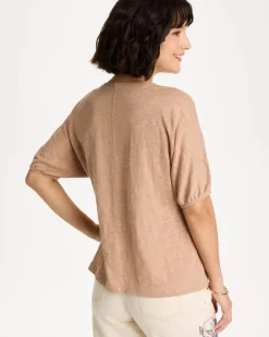 Linen Ruched V-Neck Tee