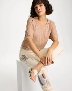 Linen Ruched V-Neck Tee