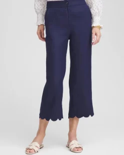 Linen Scallop Hem Crop Pants