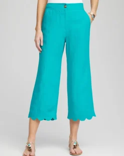 Linen Scallop Hem Crop Pants