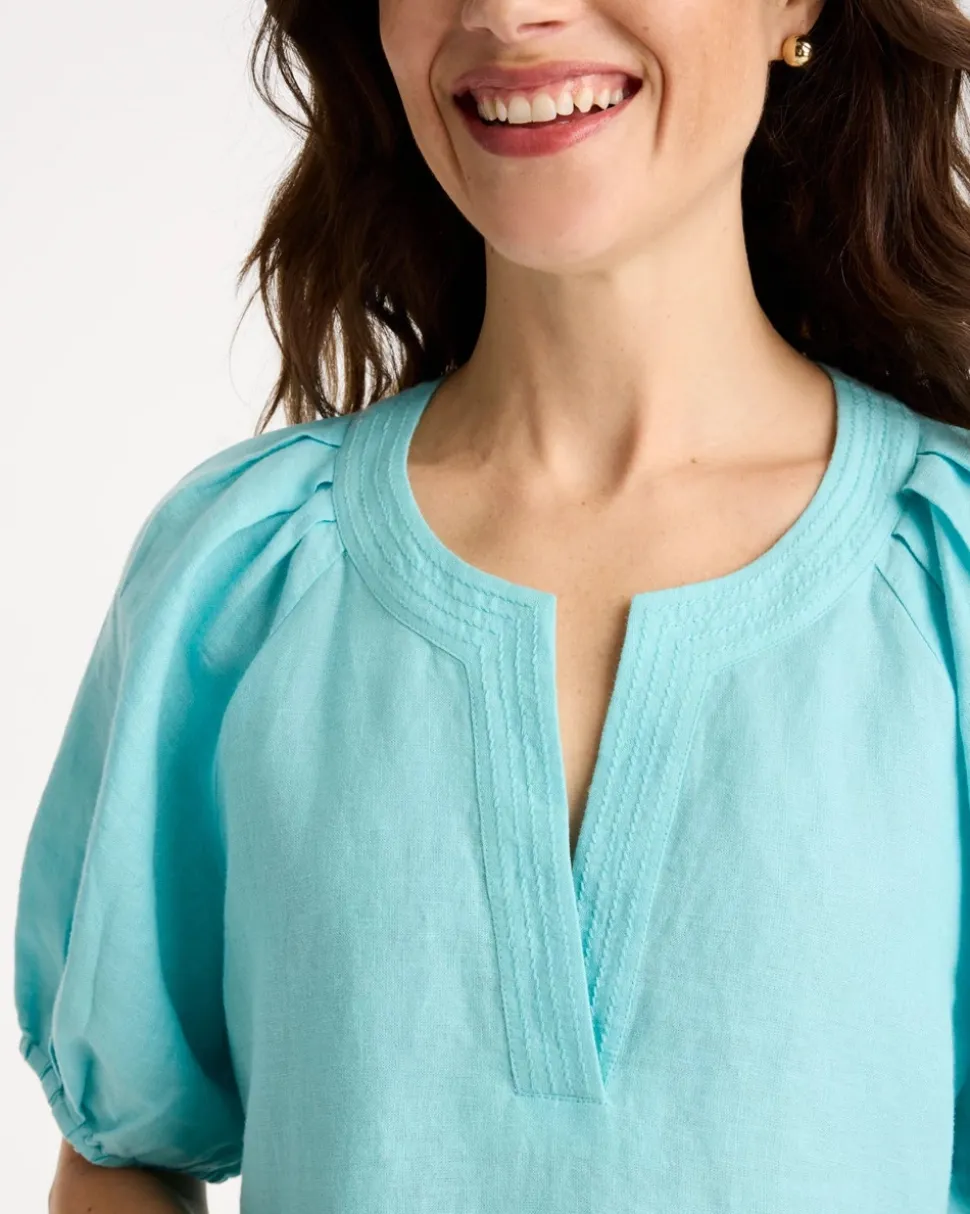 Linen Trapunto Popover Top