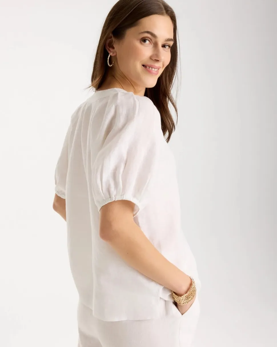 Linen Trapunto Popover Top