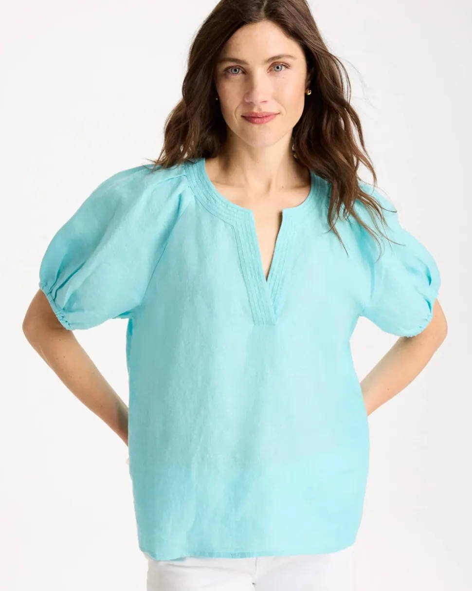 Linen Trapunto Popover Top