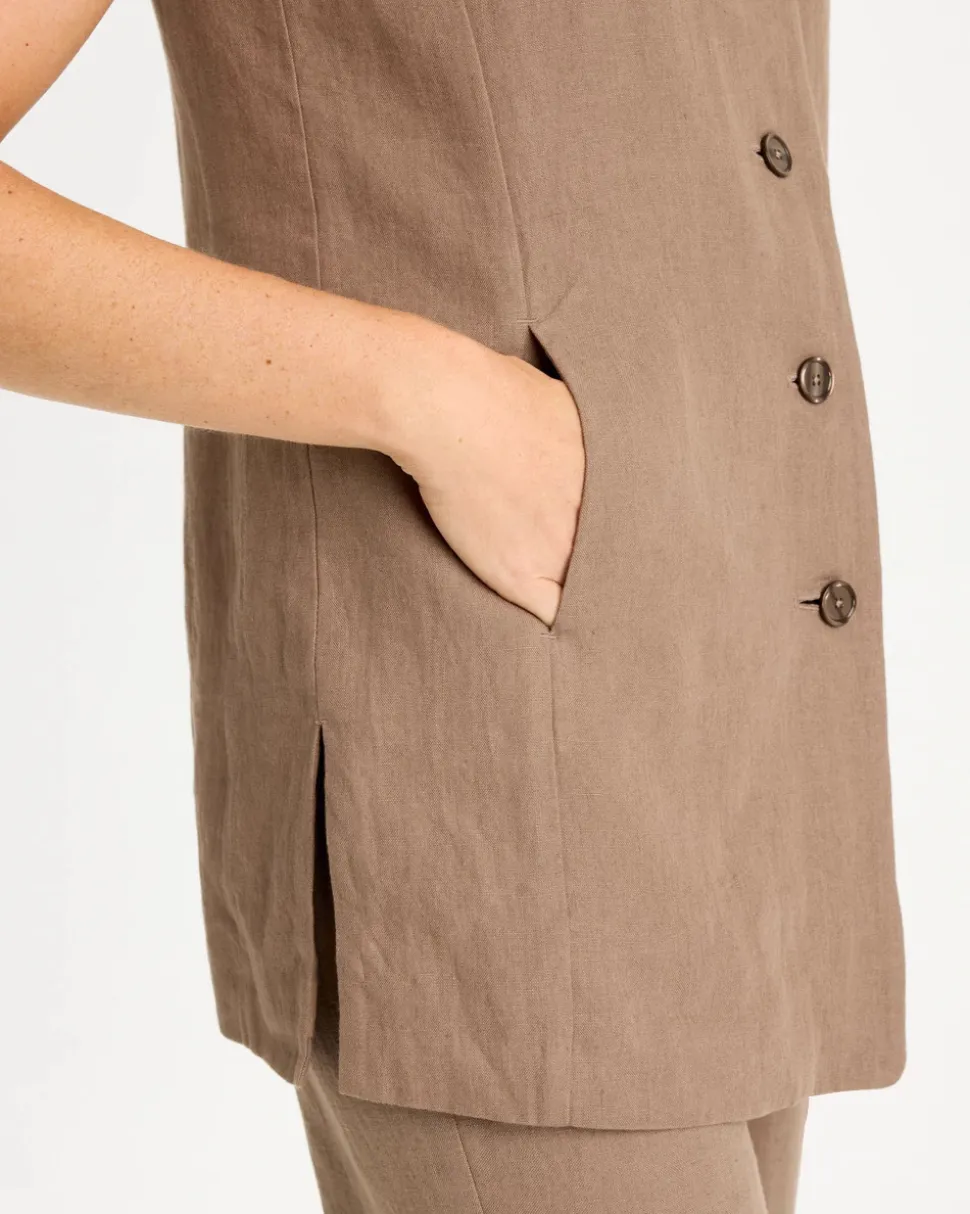 Long Linen Sleeveless Vest