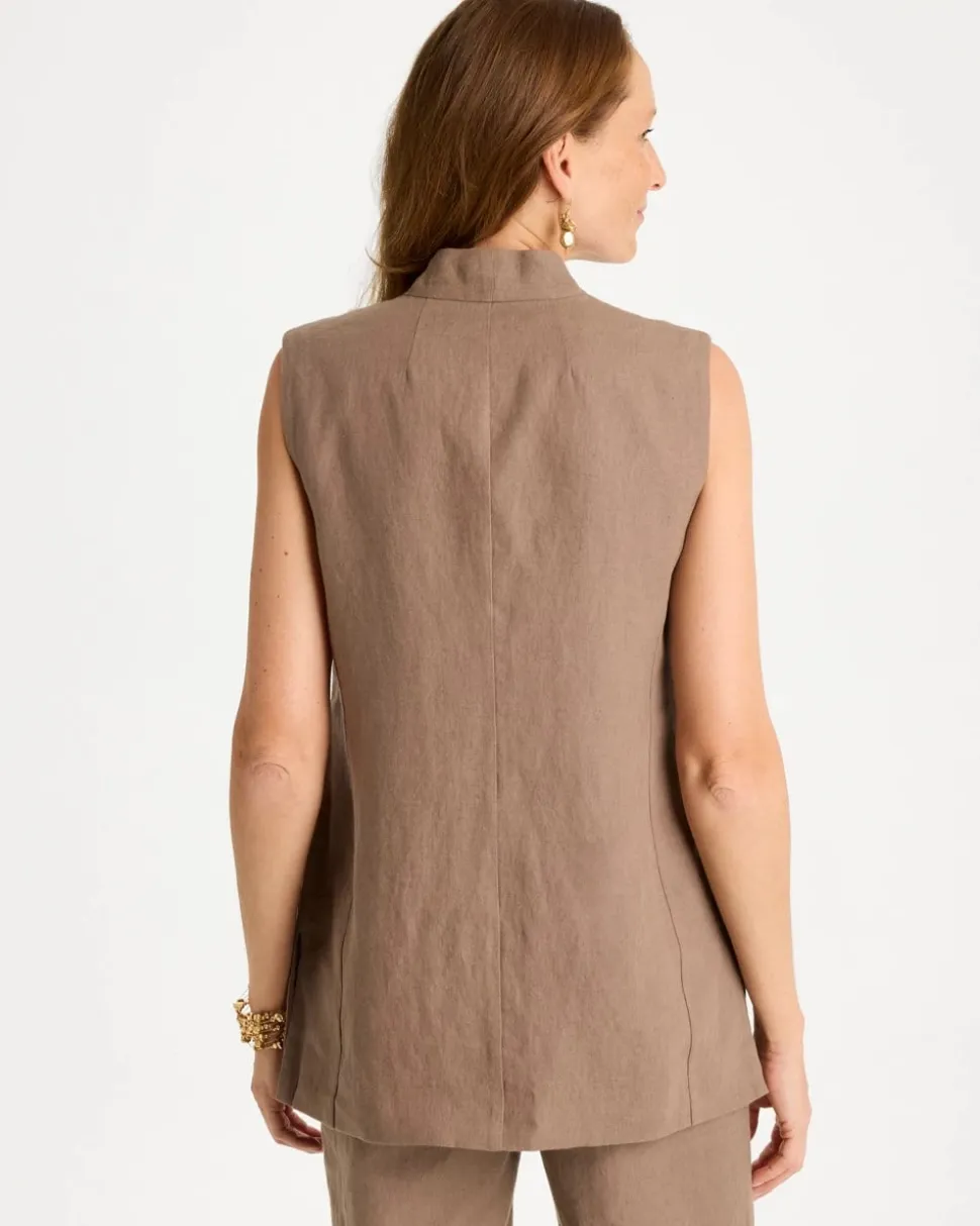 Long Linen Sleeveless Vest
