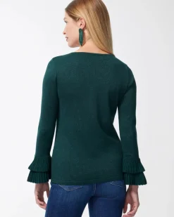 Lurex Pleat Sleeve Pullover Sweater