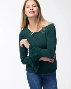 Lurex Pleat Sleeve Pullover Sweater