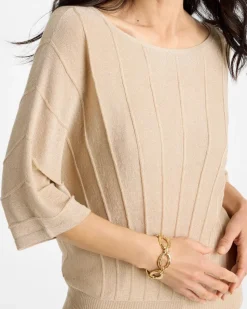 Metallic Pleated Dolman Pullover Sweater