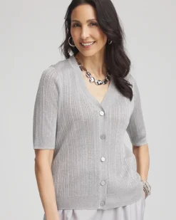 Metallic Ribbed Button-Up Cardigan
