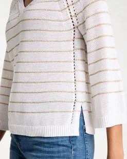 Metallic Striped Pullover Sweater