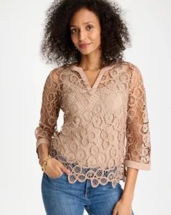 Mixed-Media Medallion Lace Top